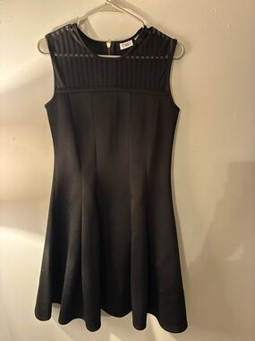 Cato Black Fit & Flare Dress Sleeveless Sheer Stripe Panel Gold Zipper